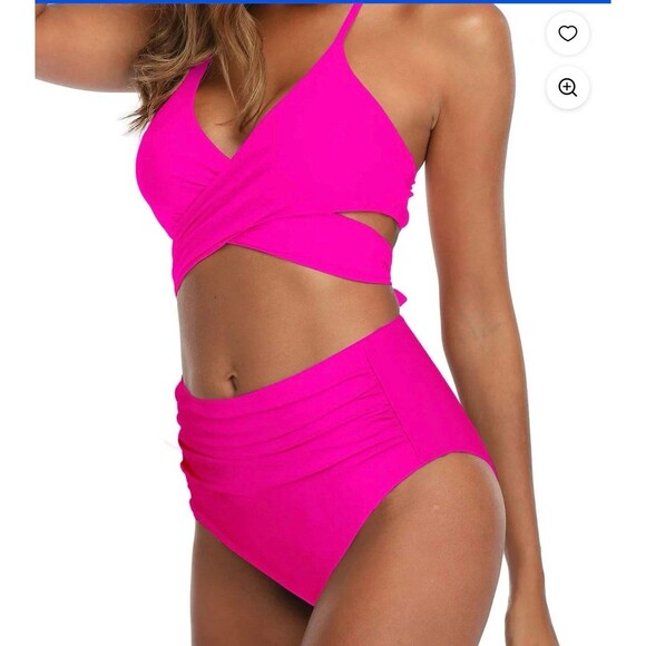 Cross Wrap Halter Bikini Set Pink Size L(8) - Picture 1 of 8